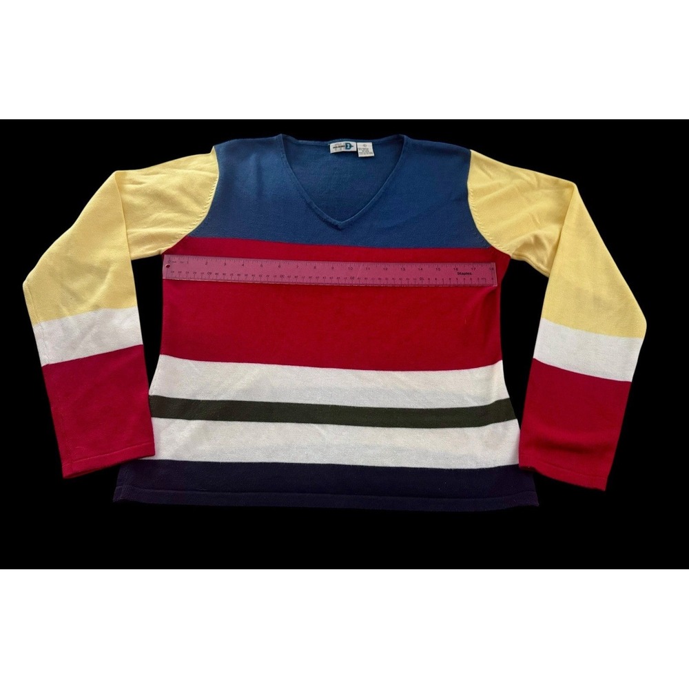 Paul Harris Design Womens Vintage Colorblock Striped V-Neck Sweater Large L - Picture 5 of 6